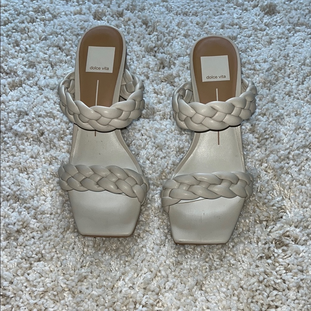 Dolce Vita Cream Braided Slip-On Heel Sandals